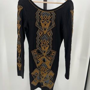 Free People Aztec Embroidered Little Black Dress V Dip Back